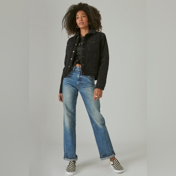 LUCKY BRAND black denim Sherpa trucker jacket - Picture 1 of 9